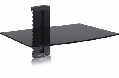 Floating Shelf Wall Bracket with Strengthened Tempered Glass for DVD Players/Cable Boxes/Games Consoles/TV Accessories 1 Shelf (MULTIPLE SIZES)