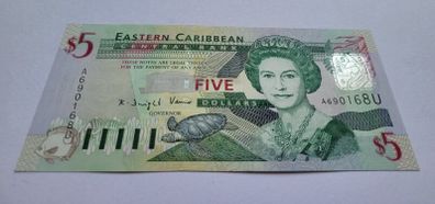 Caribbean 5 Dollars 2008, UNC - - F notes