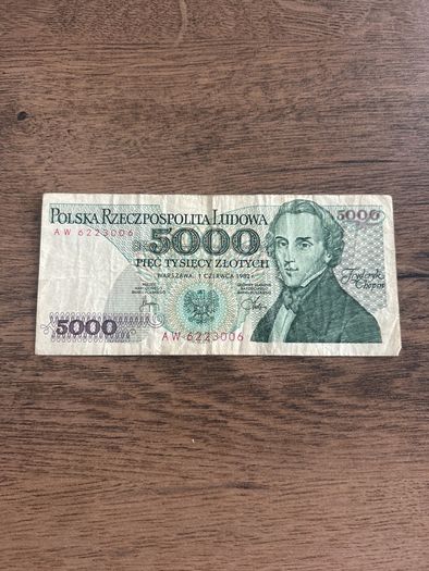 Poland 5000 Zlotych Banknote  1982 Issue  Polish Peoples Republic  High Denomination