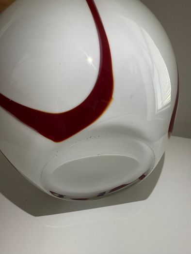 Large White & Red Studio Art Glass Vase