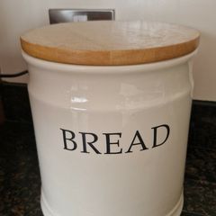 Ceramic bread bin with wooden lid