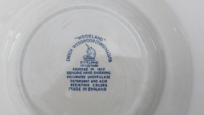 Lovely Vintage Blue and White 7.75 Inch Luncheon Plate By Enoch Wedgwood (Tunstall) Ltd, in the Lovely Cottagecore Style Woodland Pattern, Some Crazing