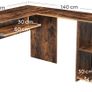 _Corner, L-Shaped Computer Table, with 2 Tier Storage Shelf, Keyboard Stand, for Desk, 140 x 120 x 75 cm, Rustic Brown Image 4