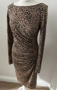 New - L. K. Bennett Leopard Print Long Sleeve Dress UK 8-10
