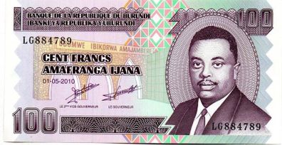 Burundi 100 Francs Note 2010