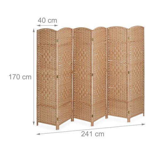 6 Panel Folding Room Divider  Natural Woven Privacy Screen 170 x 241 cm