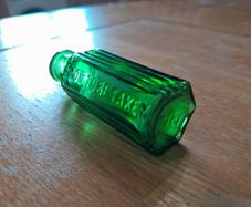 Antique Miniature Green Glass Poison Bottle. Victorian 1/2 oz Size (70mm) NOT TO BE TAKEN.