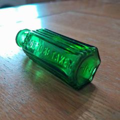 Antique Miniature Green Glass Poison Bottle. Victorian 1/2 oz Size (70mm) NOT TO BE TAKEN.