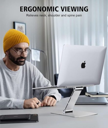 Laptop Stand Adjustable Height, Ergonomic Air-Ventilated Laptop Riser Holder for Desk, Aluminum Foldable Laptop Cooling Pads Computer Stand Compatible with MacBook