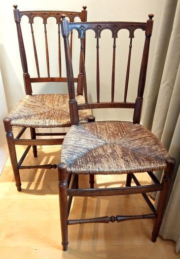 Pair of Edwardian Banister Back Chairs - Stunning!