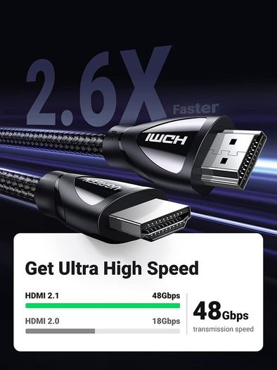 Ugreen 3M HDMI 2.1 UHD/3D 8K (7680x4320@60Hz) 48Gbps Ultra High Speed Cotton Braided (Nickel-Plated) Cable (Brand New/Warranty)