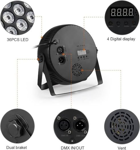 2 Pcs Par Lights, RGB 36 LED Stage Lights Sound Activated DMX Control, 7 Modes Uplighting Lights with Remote Control Stage Lighting, DJ Par Party Lights for Club KTV Disco Party