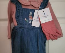 Girls M&S Peter Rabbit Denim Dress Set 6-9mths