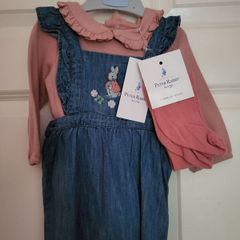 Girls M&S Peter Rabbit Denim Dress Set 6-9mths