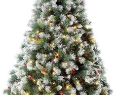 Pre-Lit Christmas Tree with 300 Built-In Warm White LED Lights with Auto-Off Timer, 8 Lighting Modes, Decorative Pinecones and Berries