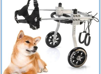 Pet Dog Wheelchair Hind Legs Rehabilitation Aid, Medium Size, 2 Wheels Adjustable, Light weight Aluminum, for Aging, Disable, Injured, Arthritis, Weak Dog/Cat