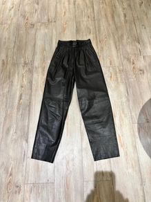 Black High-Waisted Leather Trousers Pleated Vintage Style XXS 32 4