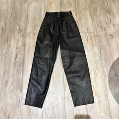 Black High-Waisted Leather Trousers Pleated Vintage Style XXS 32 4