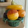 vintage 1960s Portugal made Majolica style ceramic fruit basket centerpiece very retro Image 2