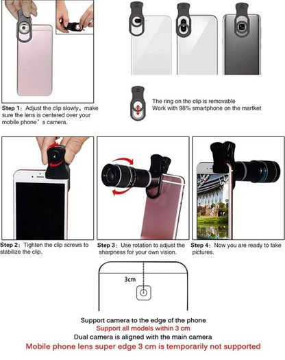 Cell Phone Camera Lens Kit,11 in 1 Universal 20x Telephoto Lens,0.63Wide Angle+15X Macro+198 Degree Fisheye+2X Telephoto+Kaleidoscope+CPL/Starlight/Eyemask/Tripod,for Most iPhone Smartphone (FREE POSTAGE)