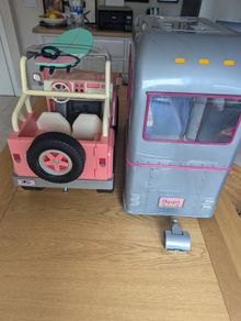 Our generation Dolls, clothes, RV camper and jeep