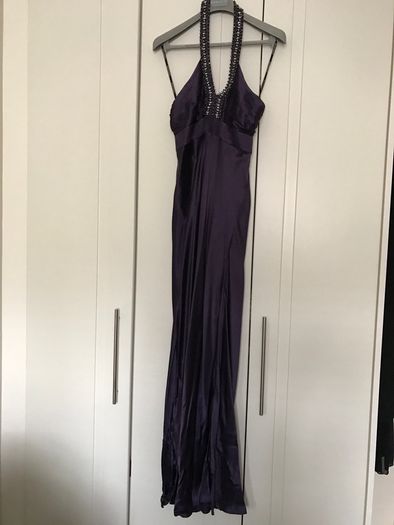 100% Silk Warehouse Purple Maxi Debs Long Dress - Size UK 10