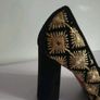 Le Babe Mirror 5019 Black Gold Embroidered Block Heel Court Shoes EU36 BNIB CAN POST Image 5