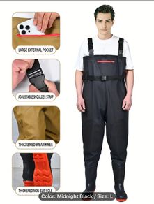 Men'S PVC Fishing Pants with Detachable Rain Shoes in black