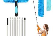 Long Reach Window Cleaning Equipment, 3 in 1 Telescopic Window Cleaner, 270 Rotating Squeegee Window Cleaning Kit with 8 Extendable Pole for Indoor/Outdoor High Window, Blue