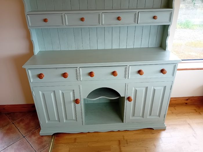 Large 5ft Sage Green Vintage solid Pine Dresser.