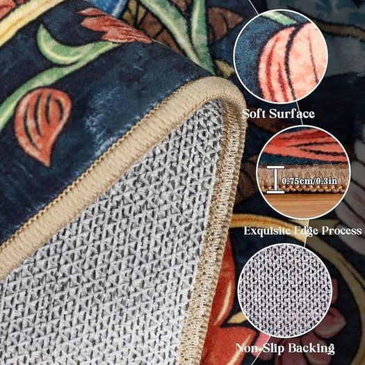 Runner Rug for Hallway Dark Blue Bird Washable Carpet for Kitchen with Non Slip Backing,Soft Low Pile Long Entryway Rug,Boho Animal Bedroom Floor Mat for Entrance Living Room Laundry