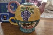 Vintage Multicoloured  Hand Printed.Teapot and Cup Collection