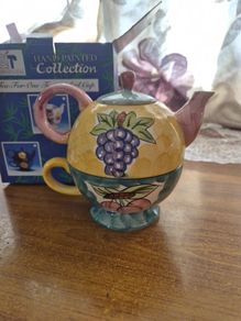 Vintage Multicoloured  Hand Printed.Teapot and Cup Collection