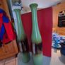 Very Decorative Set Of 2 Glazed Olive Green 40 Cm. Tall Vases With Browne Center. Image 2