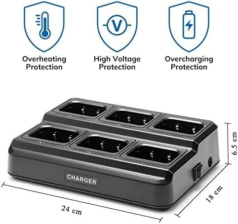 Talkies Long Range 2 Way Radio pofung  License Free Walkie Talkie for Adults Rechargeable with 6 Way Charger Earpieces VOX Flashlight for Warehouse Security Church (Black 6 Pack)
