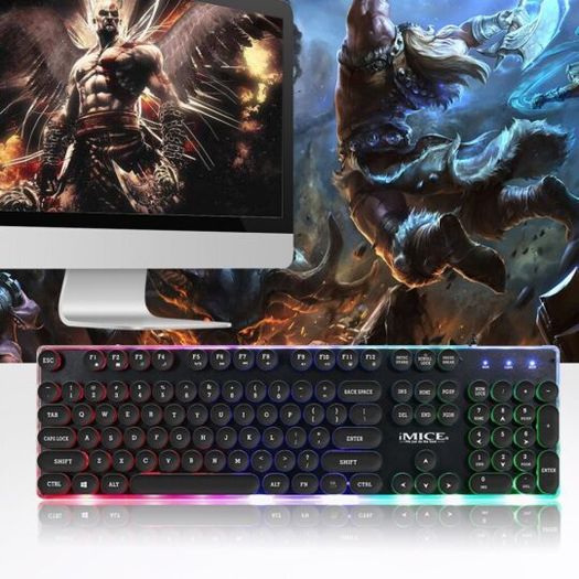 New iMICE AK-700 Retro Punk Backlight Wired USB Gaming Keyboard Black