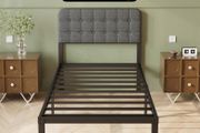 Single Bed Frame with Upholstered Headboard, 36 cm High, Heavy