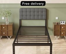 Single Bed Frame with Upholstered Headboard, 36 cm High, Heavy