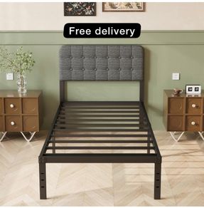 Single Bed Frame with Upholstered Headboard, 36 cm High, Heavy