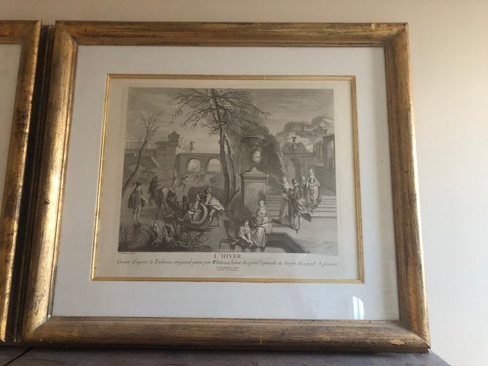 Pair of Antoine Watteau Prints in Large Gold Frames