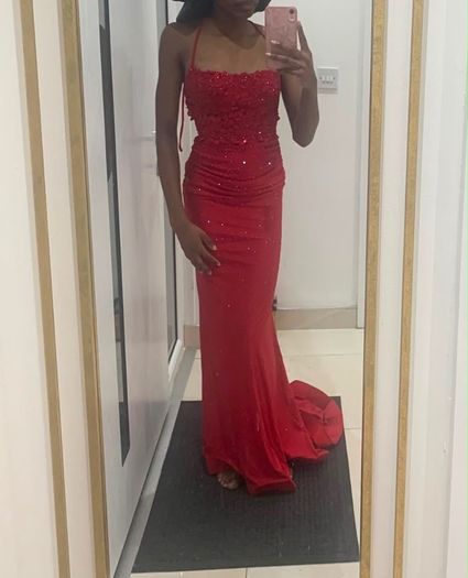 Red sparkly prom dress