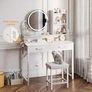Dressing Table with height-adjustable Mirror for 120-180 cm, LED Lights with Adjustable Brightness, Vanity Table with 2 fabric Drawers and 4 Open Compartments, 80x40x136cm Image 4