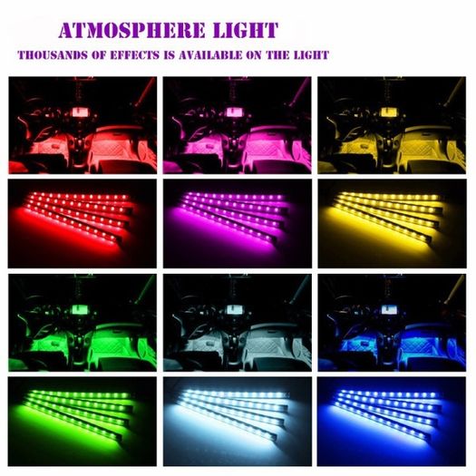 25312 Car RGB LED Strip Interior Light Multicolor Music Atmosphere Sound Active Foot LED Light Strip LED Lighting with USB Cigar Port