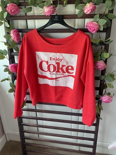 sweatshirt Coca Cola off shoulder red & white sweatshirt small