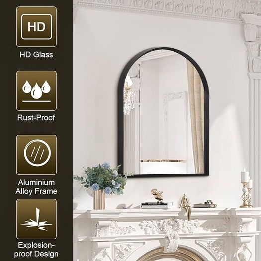 Arch Bathroom Mirror, Wall Mounted Mirrors, Black Vanity Wall Mirror Metal Frame home decor for Bedroom, Entryway, Living Room 40 x 50CM