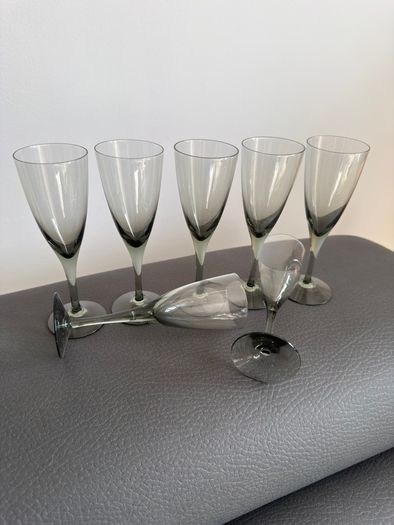 Rare Vintage 1960's Set of 6 Orrefors MIRABEL Smoke glasses.