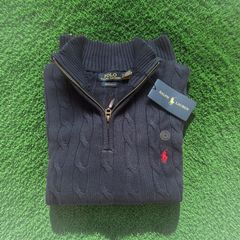 Navy M - Ralph Lauren Cable Knit Quarter Zip