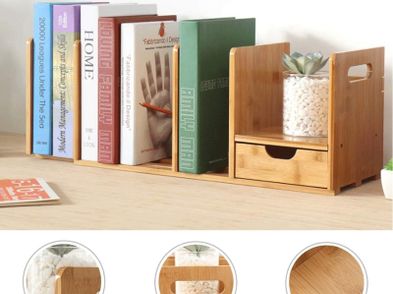 Natural Bamboo Desktop Bookshelf Adjustable Small Desktop Organiser ...