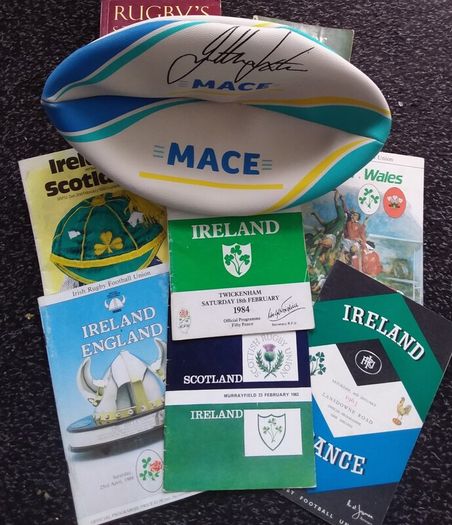 Johnny Sexton Signed Rugby Ball , Former Ireland and Leinster , Rugby Union Player and Coach , with Some Programmes and Books