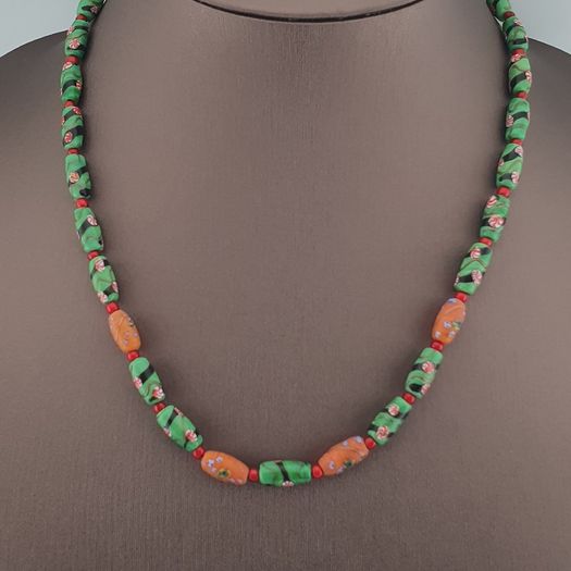 Antique Venetian Style Floral Parrot Green Glass Beads Necklace